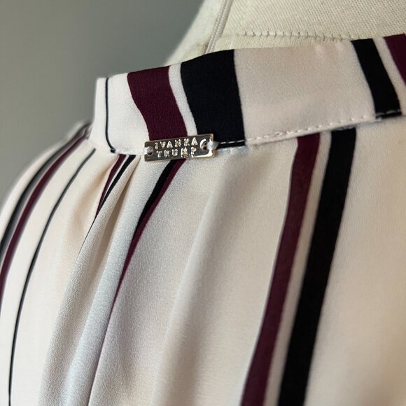 Ivanka Trump Sz L Striped Cream Burgundy hook closure Black Blouse Top POSH55 - Picture 9 of 15